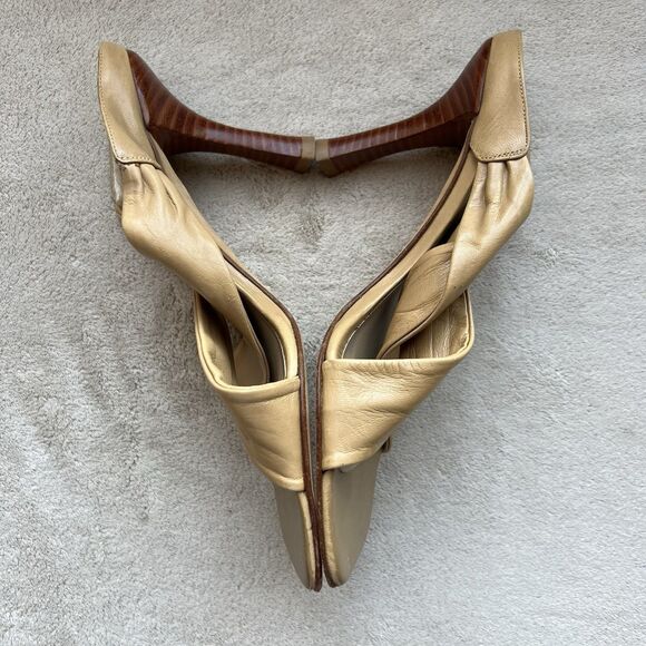 Stuart Weitzman Camel Brown Leather Slide Heeled Sandals Women 5.5 M Crossover - Picture 6 of 16